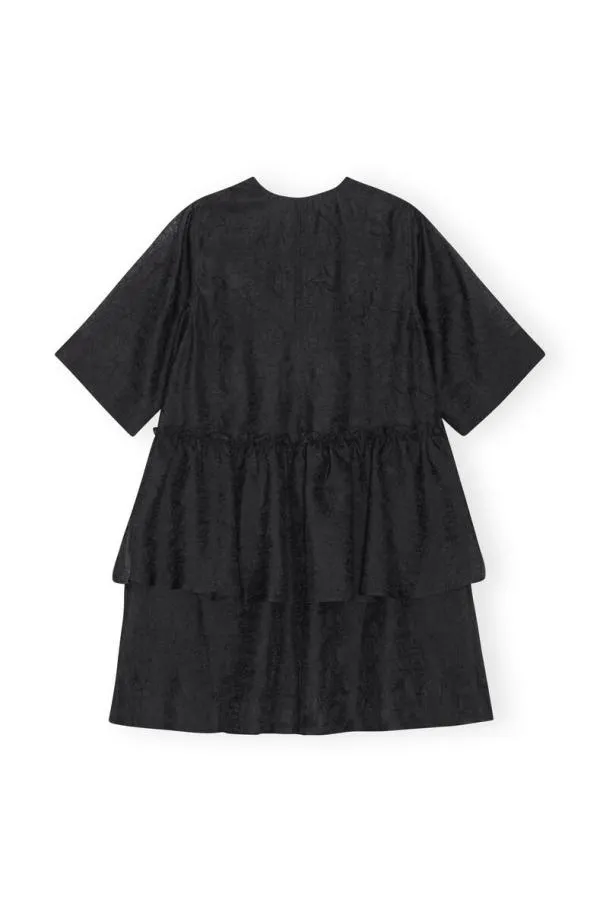 Clothing GANNI Dresses Black Crinkled Georgette Flounce Mini Dress Black Clothing GANNI Dresses Black Crinkled Georgette Flounce Mini Dress Black