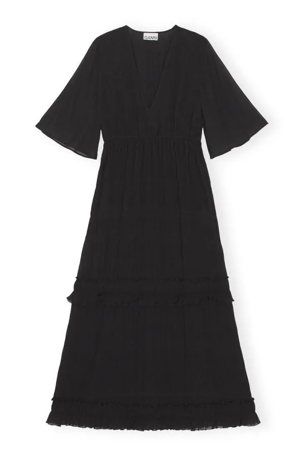 Clothing GANNI Dresses Black Pleated Georgette Maxi Dress Black Clothing GANNI Dresses Black Pleated Georgette Maxi Dress Black