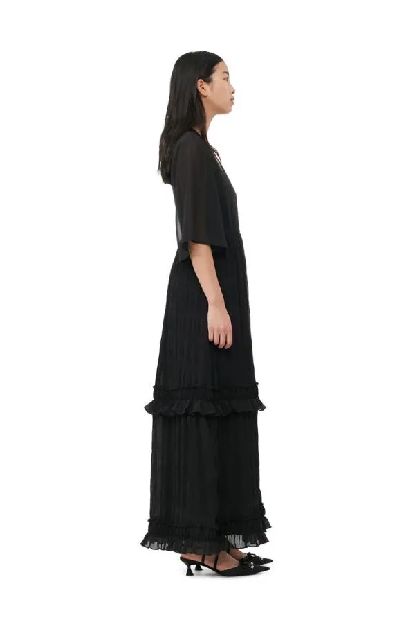 Clothing GANNI Dresses Black Pleated Georgette Maxi Dress Black Clothing GANNI Dresses Black Pleated Georgette Maxi Dress Black