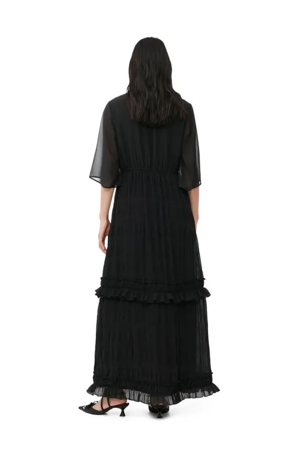 Clothing GANNI Dresses Black Pleated Georgette Maxi Dress Black Clothing GANNI Dresses Black Pleated Georgette Maxi Dress Black