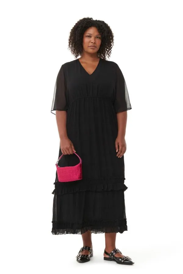 Clothing GANNI Dresses Black Pleated Georgette Maxi Dress Black Clothing GANNI Dresses Black Pleated Georgette Maxi Dress Black