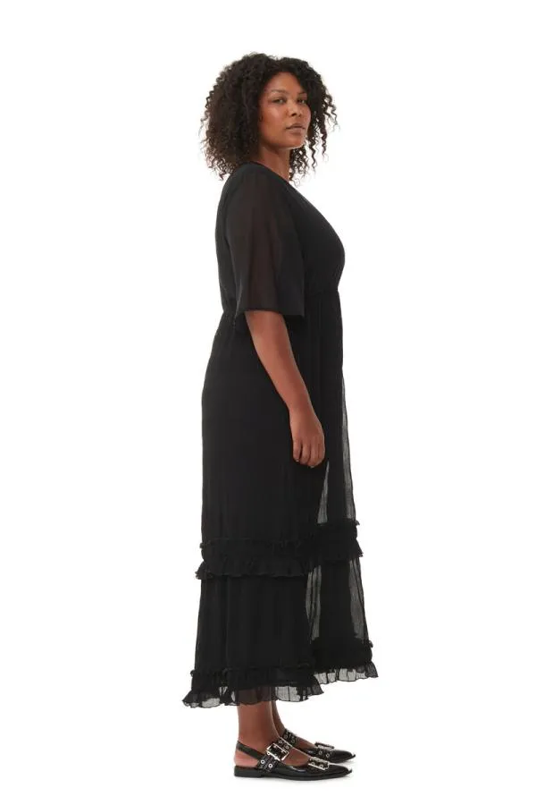 Clothing GANNI Dresses Black Pleated Georgette Maxi Dress Black Clothing GANNI Dresses Black Pleated Georgette Maxi Dress Black