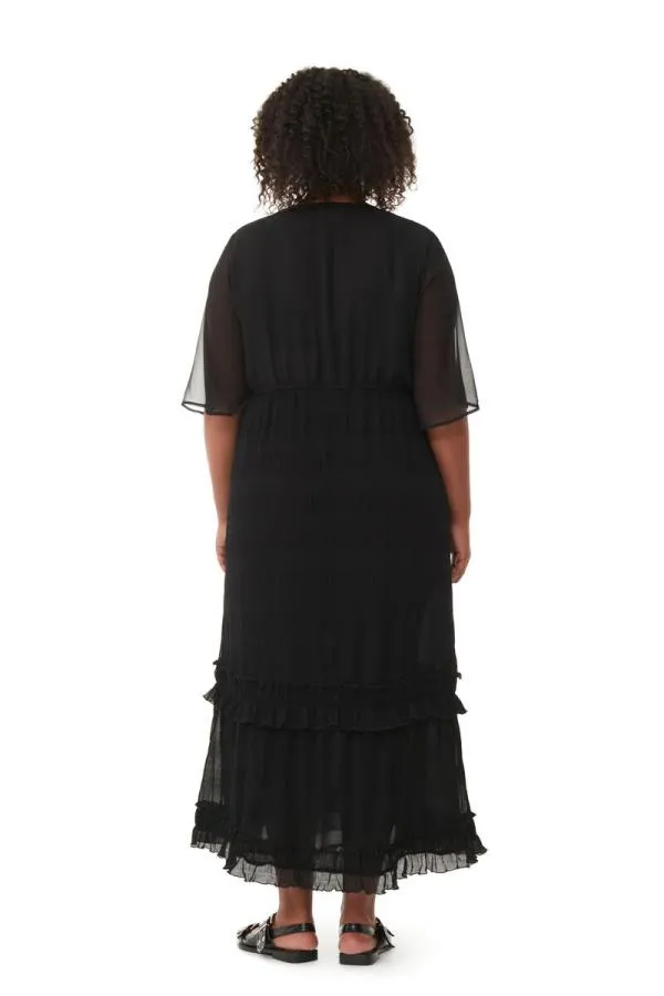 Clothing GANNI Dresses Black Pleated Georgette Maxi Dress Black Clothing GANNI Dresses Black Pleated Georgette Maxi Dress Black