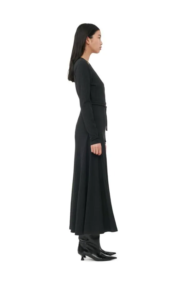 Clothing GANNI Dresses Black Rib Jersey Wrap Maxi Dress Paloma Melange Clothing GANNI Dresses Black Rib Jersey Wrap Maxi Dress Paloma Melange