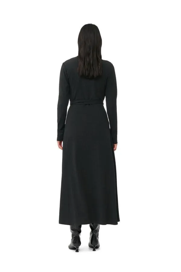 Clothing GANNI Dresses Black Rib Jersey Wrap Maxi Dress Paloma Melange Clothing GANNI Dresses Black Rib Jersey Wrap Maxi Dress Paloma Melange
