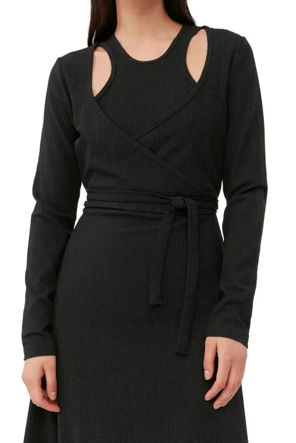 Clothing GANNI Dresses Black Rib Jersey Wrap Maxi Dress Paloma Melange Clothing GANNI Dresses Black Rib Jersey Wrap Maxi Dress Paloma Melange