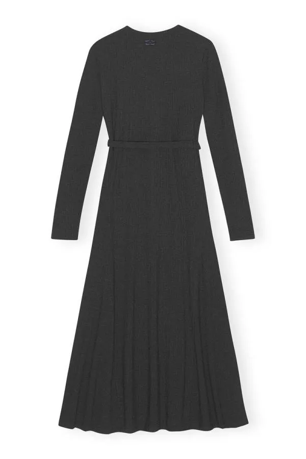 Clothing GANNI Dresses Black Rib Jersey Wrap Maxi Dress Paloma Melange Clothing GANNI Dresses Black Rib Jersey Wrap Maxi Dress Paloma Melange