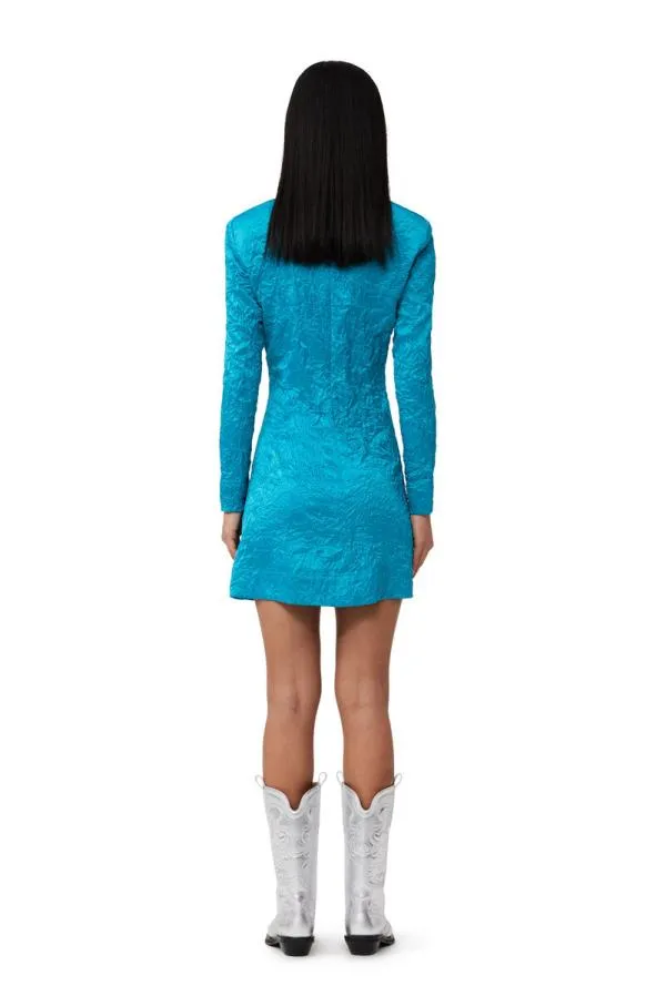 Clothing GANNI Dresses Blue Crinkled Satin Gathered Knot Mini Dress Algiers Blue Clothing GANNI Dresses Blue Crinkled Satin Gathered Knot Mini Dress Algiers Blue