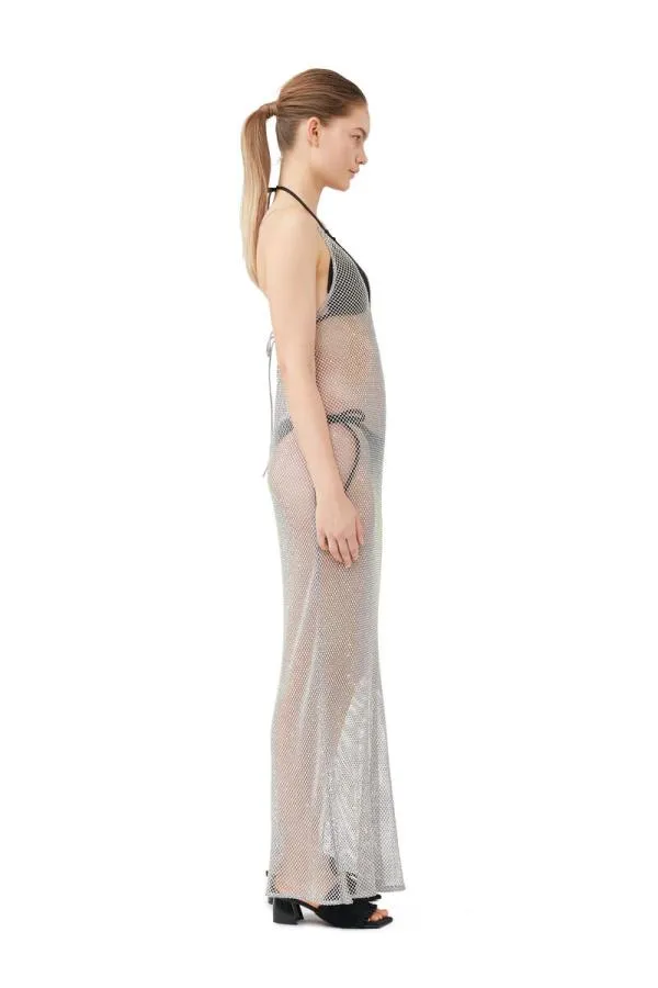 Clothing GANNI Dresses Embellished Mesh Dress Silver Clothing GANNI Dresses Embellished Mesh Dress Silver