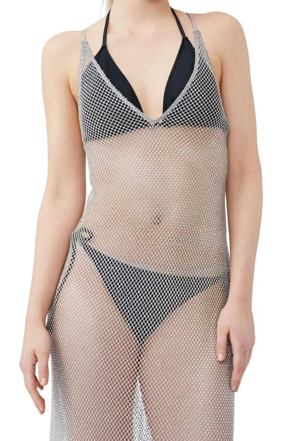 Clothing GANNI Dresses Embellished Mesh Dress Silver Clothing GANNI Dresses Embellished Mesh Dress Silver