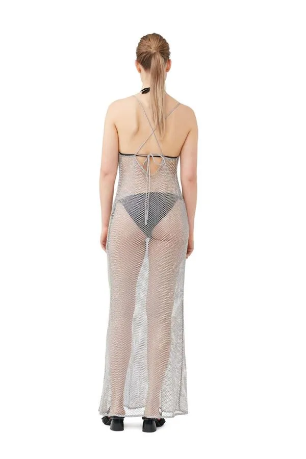 Clothing GANNI Dresses Embellished Mesh Dress Silver Clothing GANNI Dresses Embellished Mesh Dress Silver