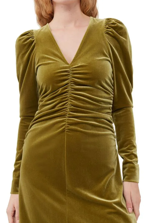 Clothing GANNI Dresses Green Velvet Jersey Mini Dress Avocado
