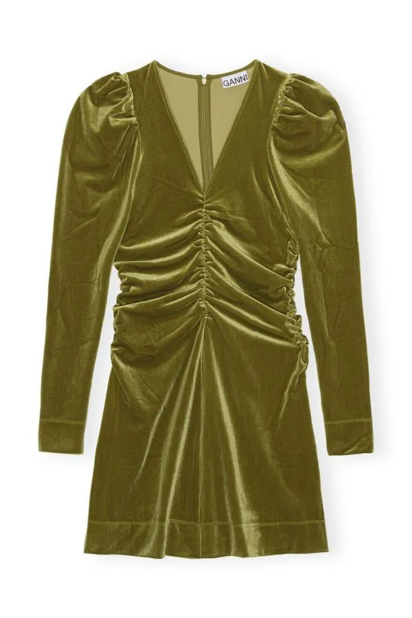 Clothing GANNI Dresses Green Velvet Jersey Mini Dress Avocado
