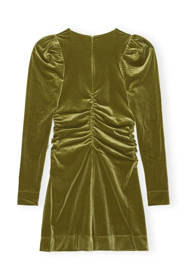 Clothing GANNI Dresses Green Velvet Jersey Mini Dress Avocado