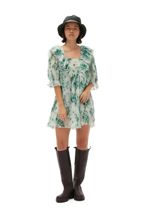 Clothing GANNI Dresses Pleated Georgette Ruffle Mini Dress Egret