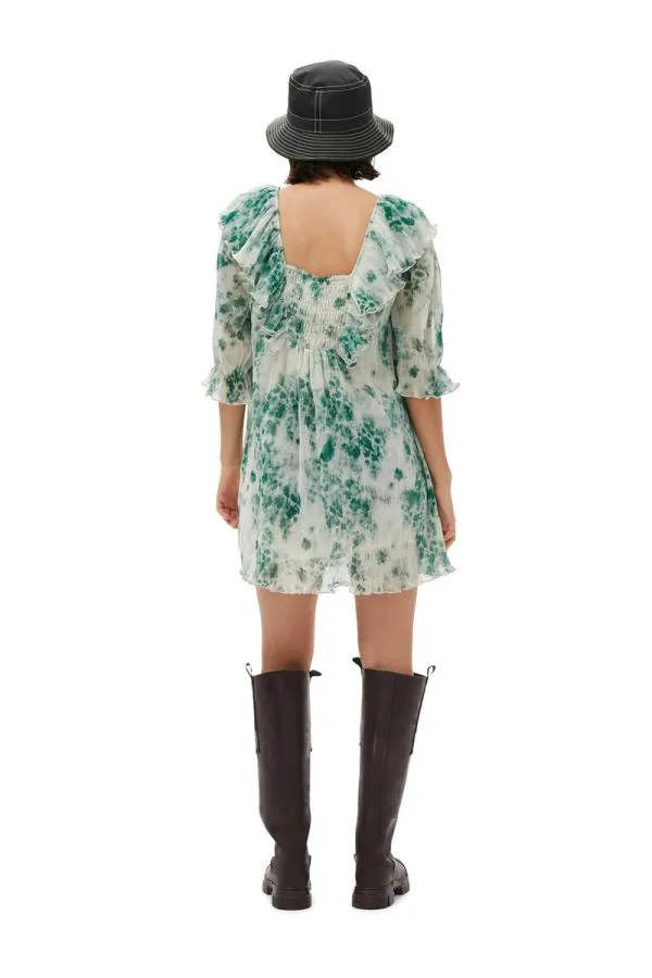 Clothing GANNI Dresses Pleated Georgette Ruffle Mini Dress Egret Clothing GANNI Dresses Pleated Georgette Ruffle Mini Dress Egret