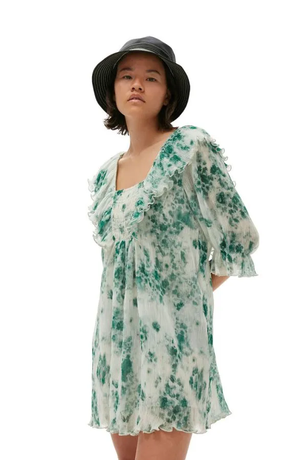 Clothing GANNI Dresses Pleated Georgette Ruffle Mini Dress Egret Clothing GANNI Dresses Pleated Georgette Ruffle Mini Dress Egret