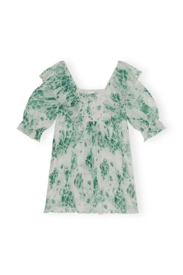 Clothing GANNI Dresses Pleated Georgette Ruffle Mini Dress Egret Clothing GANNI Dresses Pleated Georgette Ruffle Mini Dress Egret