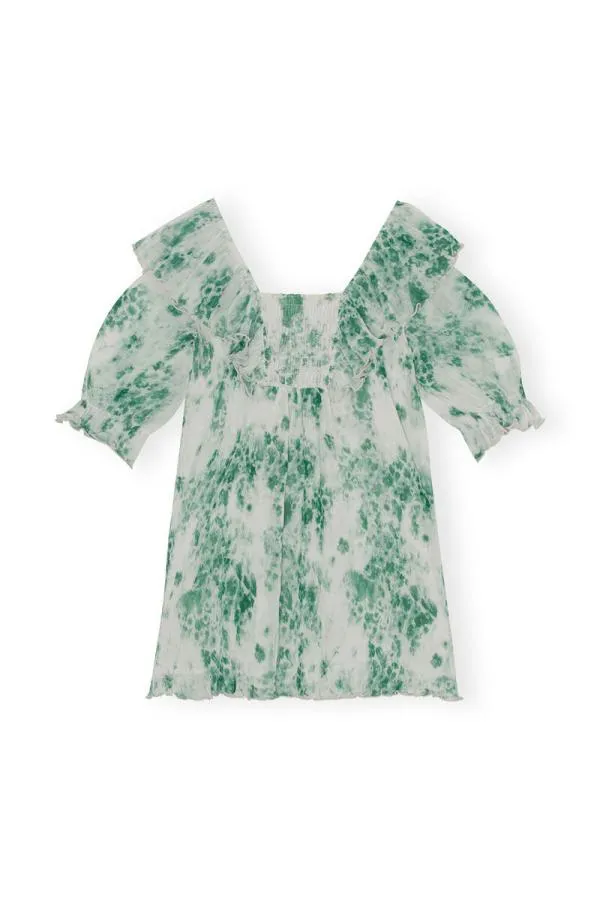 Clothing GANNI Dresses Pleated Georgette Ruffle Mini Dress Egret Clothing GANNI Dresses Pleated Georgette Ruffle Mini Dress Egret