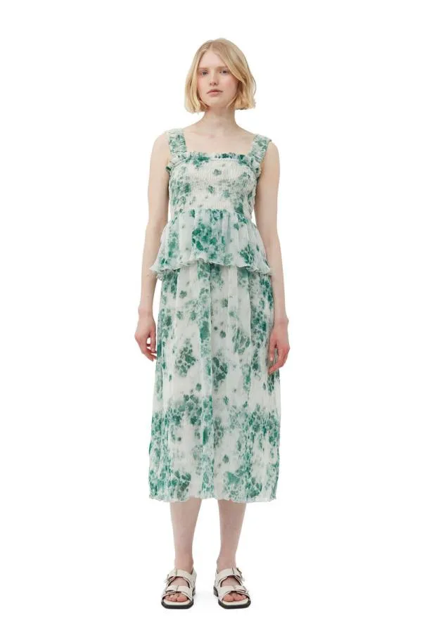 Clothing GANNI Dresses Pleated Georgette Smock Midi Dress Egret