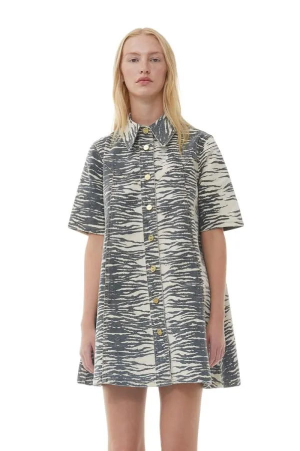 Clothing GANNI Dresses Print Denim Mini Dress Oyster Gray Clothing GANNI Dresses Print Denim Mini Dress Oyster Gray