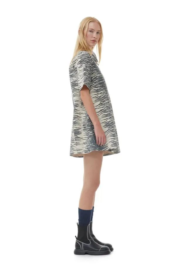 Clothing GANNI Dresses Print Denim Mini Dress Oyster Gray Clothing GANNI Dresses Print Denim Mini Dress Oyster Gray