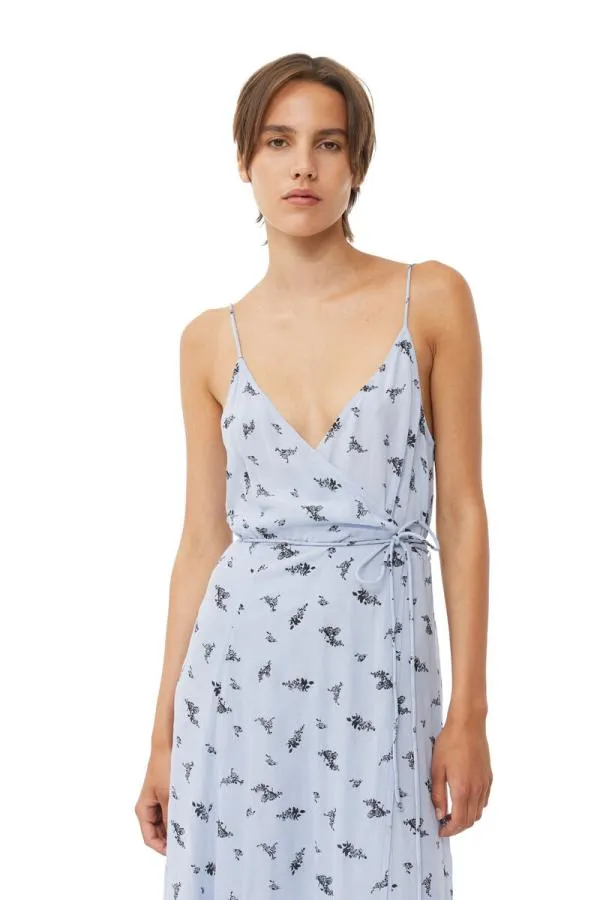 Clothing GANNI Dresses Printed Georgette Strap Wrap Dress Brunnera Blue