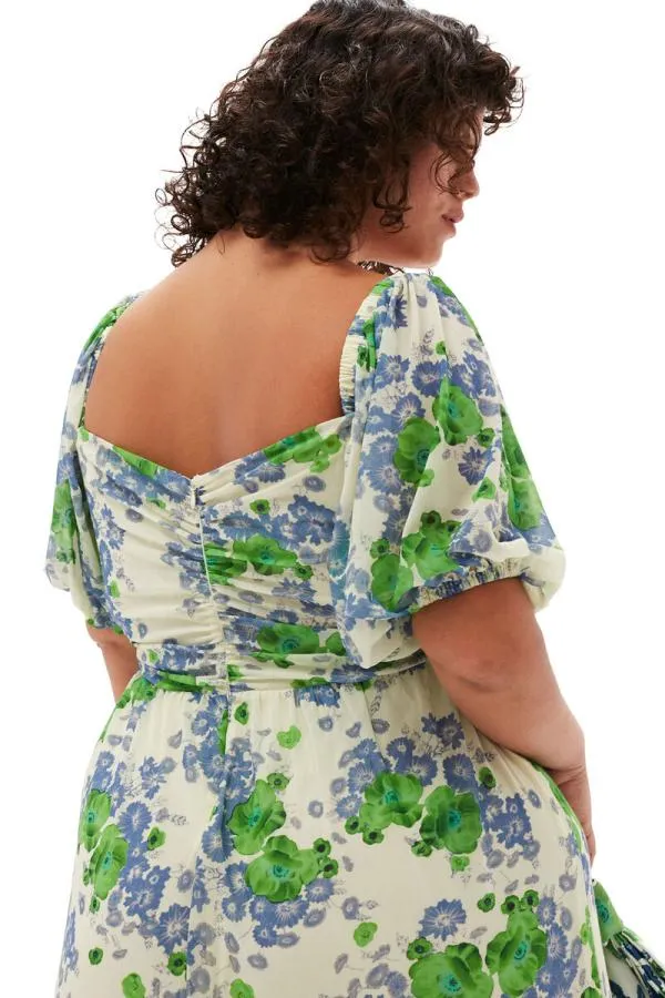 Clothing GANNI Dresses Printed Mesh Puff Sleeves Long Dress Egret Clothing GANNI Dresses Printed Mesh Puff Sleeves Long Dress Egret