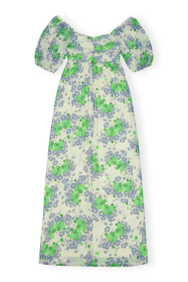 Clothing GANNI Dresses Printed Mesh Puff Sleeves Long Dress Egret Clothing GANNI Dresses Printed Mesh Puff Sleeves Long Dress Egret