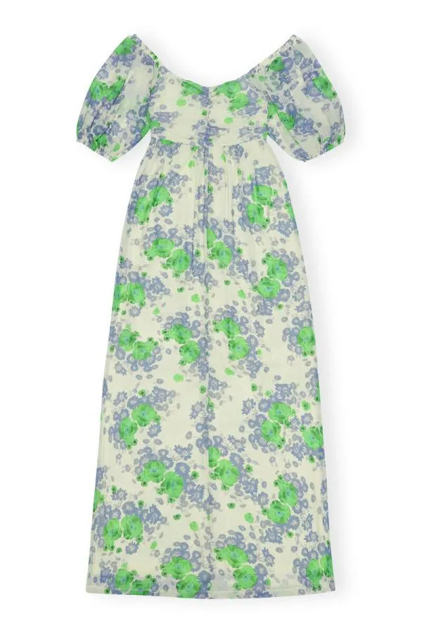Clothing GANNI Dresses Printed Mesh Puff Sleeves Long Dress Egret Clothing GANNI Dresses Printed Mesh Puff Sleeves Long Dress Egret