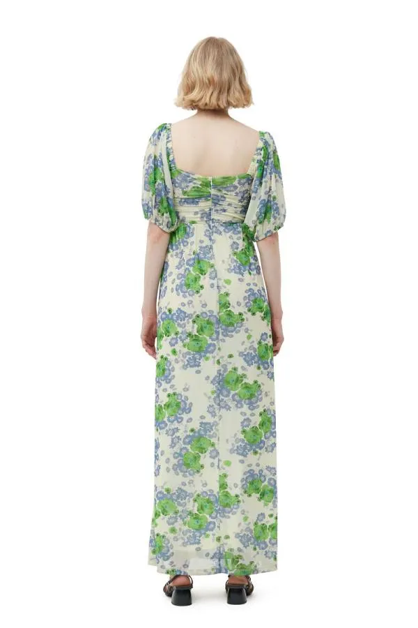 Clothing GANNI Dresses Printed Mesh Puff Sleeves Long Dress Egret Clothing GANNI Dresses Printed Mesh Puff Sleeves Long Dress Egret