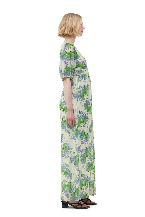 Clothing GANNI Dresses Printed Mesh Puff Sleeves Long Dress Egret Clothing GANNI Dresses Printed Mesh Puff Sleeves Long Dress Egret