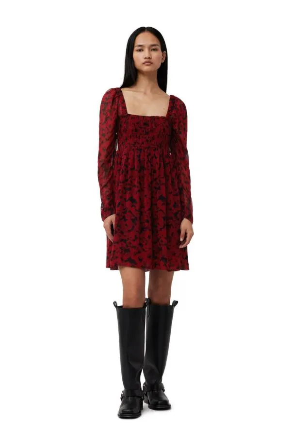 Clothing GANNI Dresses Red Printed Georgette Mini Dress Syrah