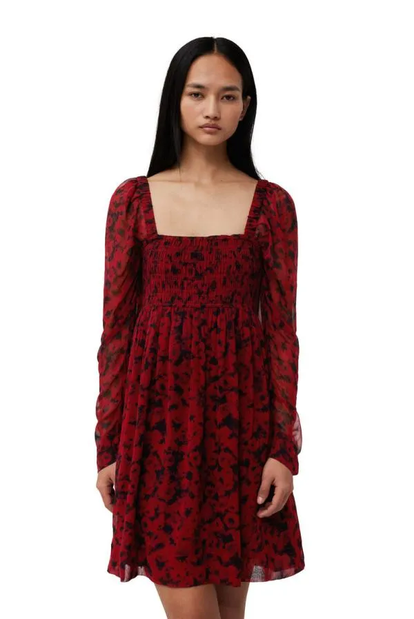 Clothing GANNI Dresses Red Printed Georgette Mini Dress Syrah Clothing GANNI Dresses Red Printed Georgette Mini Dress Syrah