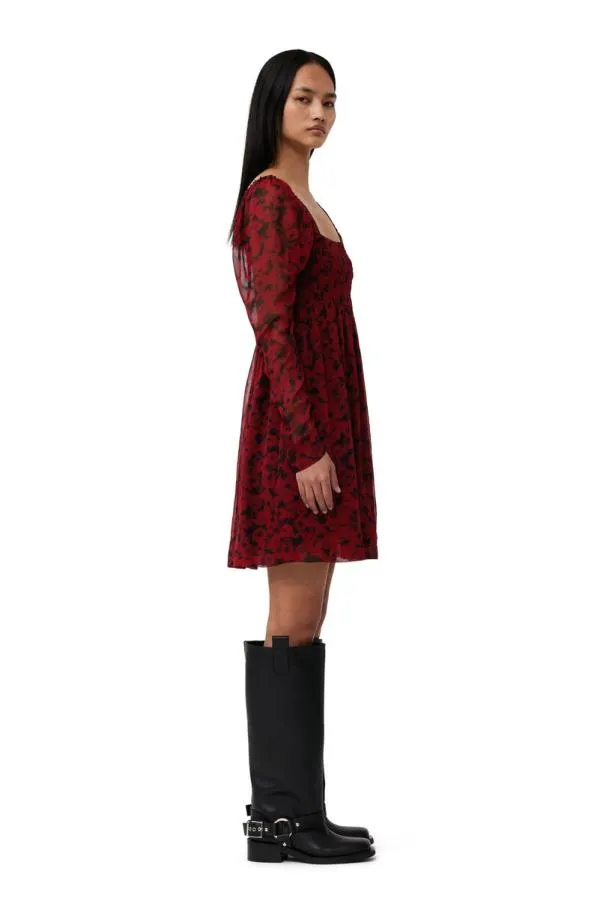 Clothing GANNI Dresses Red Printed Georgette Mini Dress Syrah Clothing GANNI Dresses Red Printed Georgette Mini Dress Syrah
