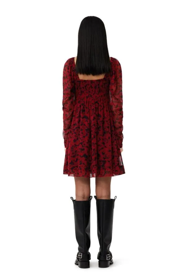 Clothing GANNI Dresses Red Printed Georgette Mini Dress Syrah Clothing GANNI Dresses Red Printed Georgette Mini Dress Syrah