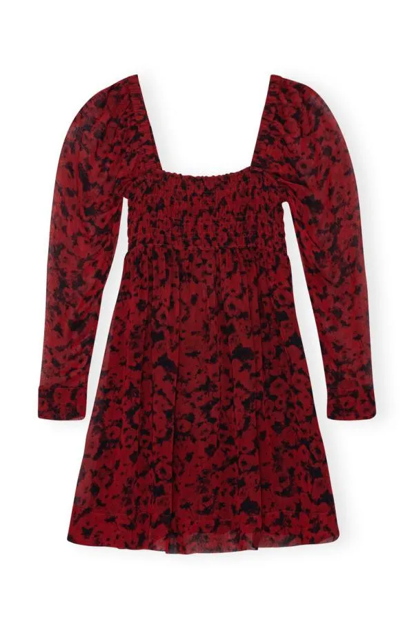 Clothing GANNI Dresses Red Printed Georgette Mini Dress Syrah Clothing GANNI Dresses Red Printed Georgette Mini Dress Syrah