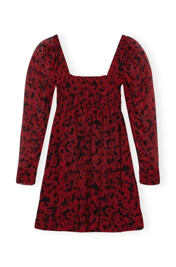 Clothing GANNI Dresses Red Printed Georgette Mini Dress Syrah Clothing GANNI Dresses Red Printed Georgette Mini Dress Syrah