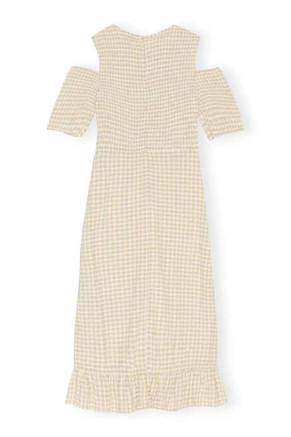 Clothing GANNI Dresses Stretch Seersucker Smock Dress Pale Khaki Clothing GANNI Dresses Stretch Seersucker Smock Dress Pale Khaki