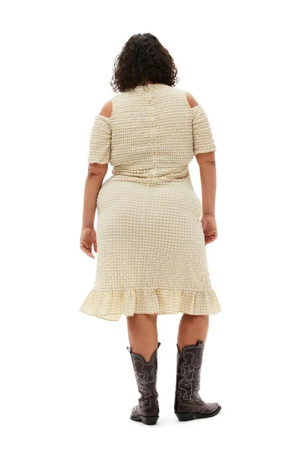 Clothing GANNI Dresses Stretch Seersucker Smock Dress Pale Khaki Clothing GANNI Dresses Stretch Seersucker Smock Dress Pale Khaki