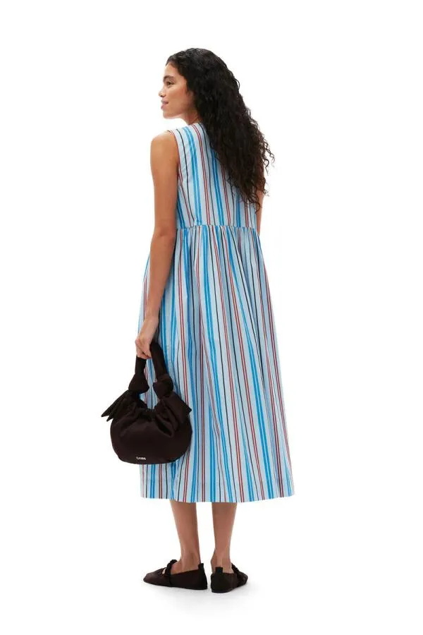 Clothing GANNI Dresses Stripe Cotton Poplin Midi Dress Brilliant Blue Clothing GANNI Dresses Stripe Cotton Poplin Midi Dress Brilliant Blue
