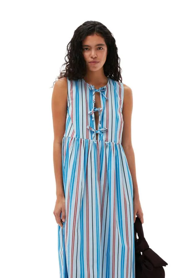 Clothing GANNI Dresses Stripe Cotton Poplin Midi Dress Brilliant Blue Clothing GANNI Dresses Stripe Cotton Poplin Midi Dress Brilliant Blue