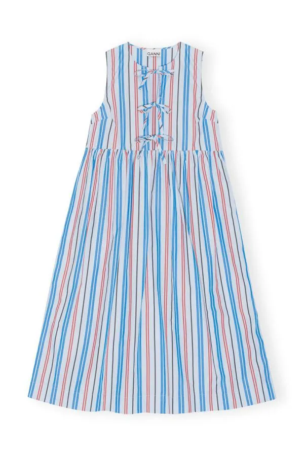 Clothing GANNI Dresses Stripe Cotton Poplin Midi Dress Brilliant Blue Clothing GANNI Dresses Stripe Cotton Poplin Midi Dress Brilliant Blue
