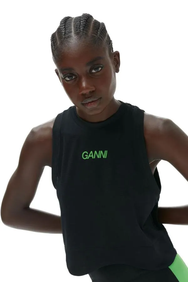 Clothing GANNI Extended Sizes Active Mesh Top Black