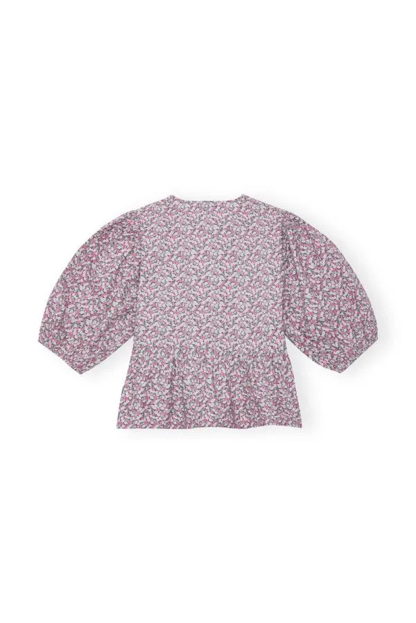 Clothing GANNI Extended Sizes Floral Cotton Poplin Blouse Frost Gray