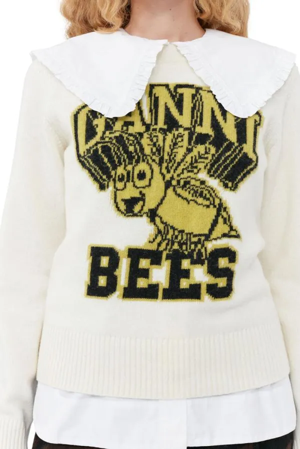 Clothing GANNI Extended Sizes Graphic Bees Oneck Pullover Egret