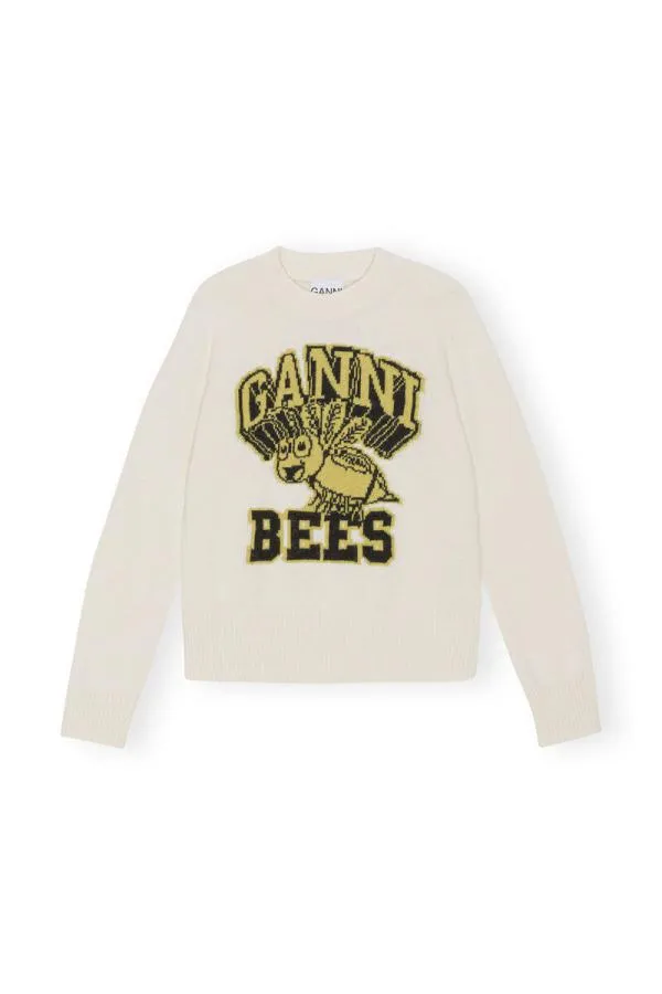 Clothing GANNI Extended Sizes Graphic Bees Oneck Pullover Egret