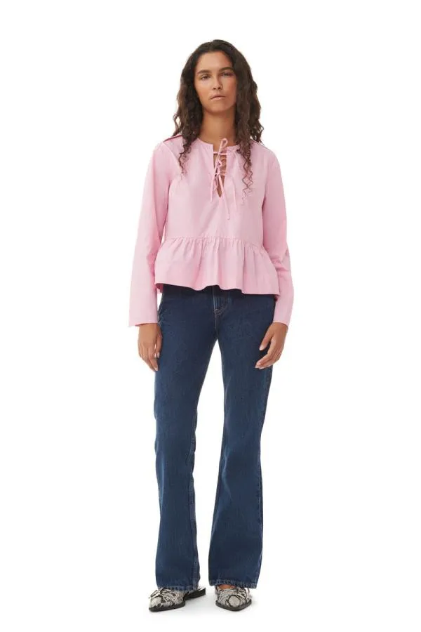 Clothing GANNI Extended Sizes Pink Cotton Poplin Tie String Peplum Blouse Orchid Smoke Clothing GANNI Extended Sizes Pink Cotton Poplin Tie String Peplum Blouse Orchid Smoke