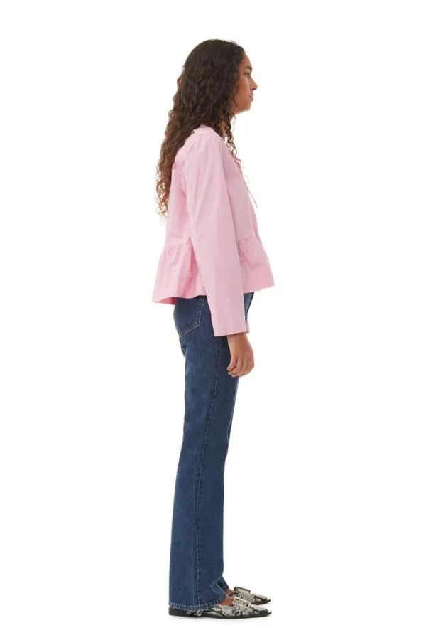 Clothing GANNI Extended Sizes Pink Cotton Poplin Tie String Peplum Blouse Orchid Smoke Clothing GANNI Extended Sizes Pink Cotton Poplin Tie String Peplum Blouse Orchid Smoke
