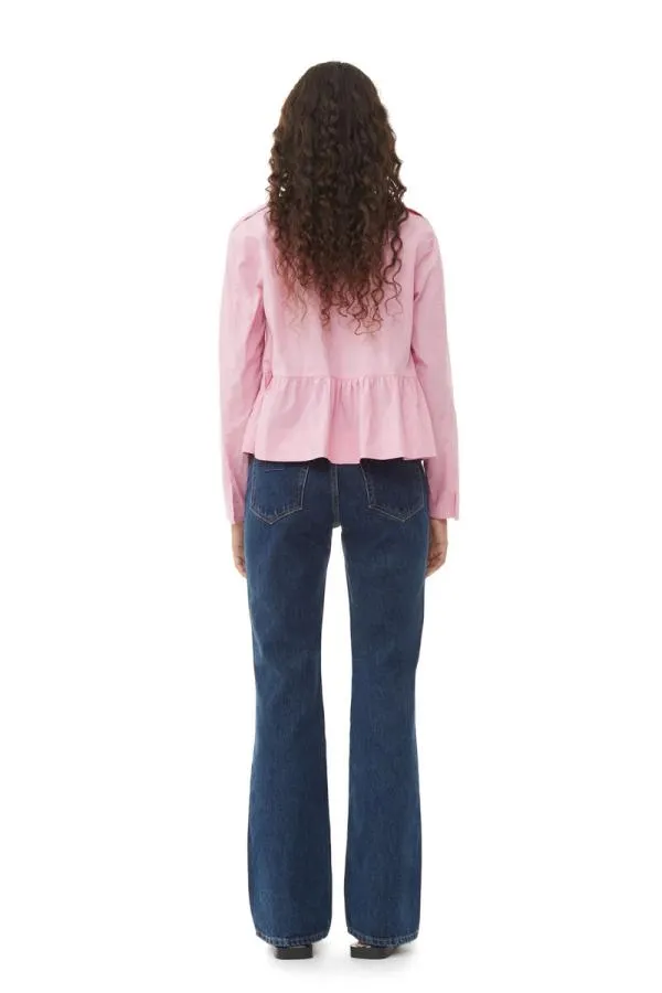 Clothing GANNI Extended Sizes Pink Cotton Poplin Tie String Peplum Blouse Orchid Smoke Clothing GANNI Extended Sizes Pink Cotton Poplin Tie String Peplum Blouse Orchid Smoke